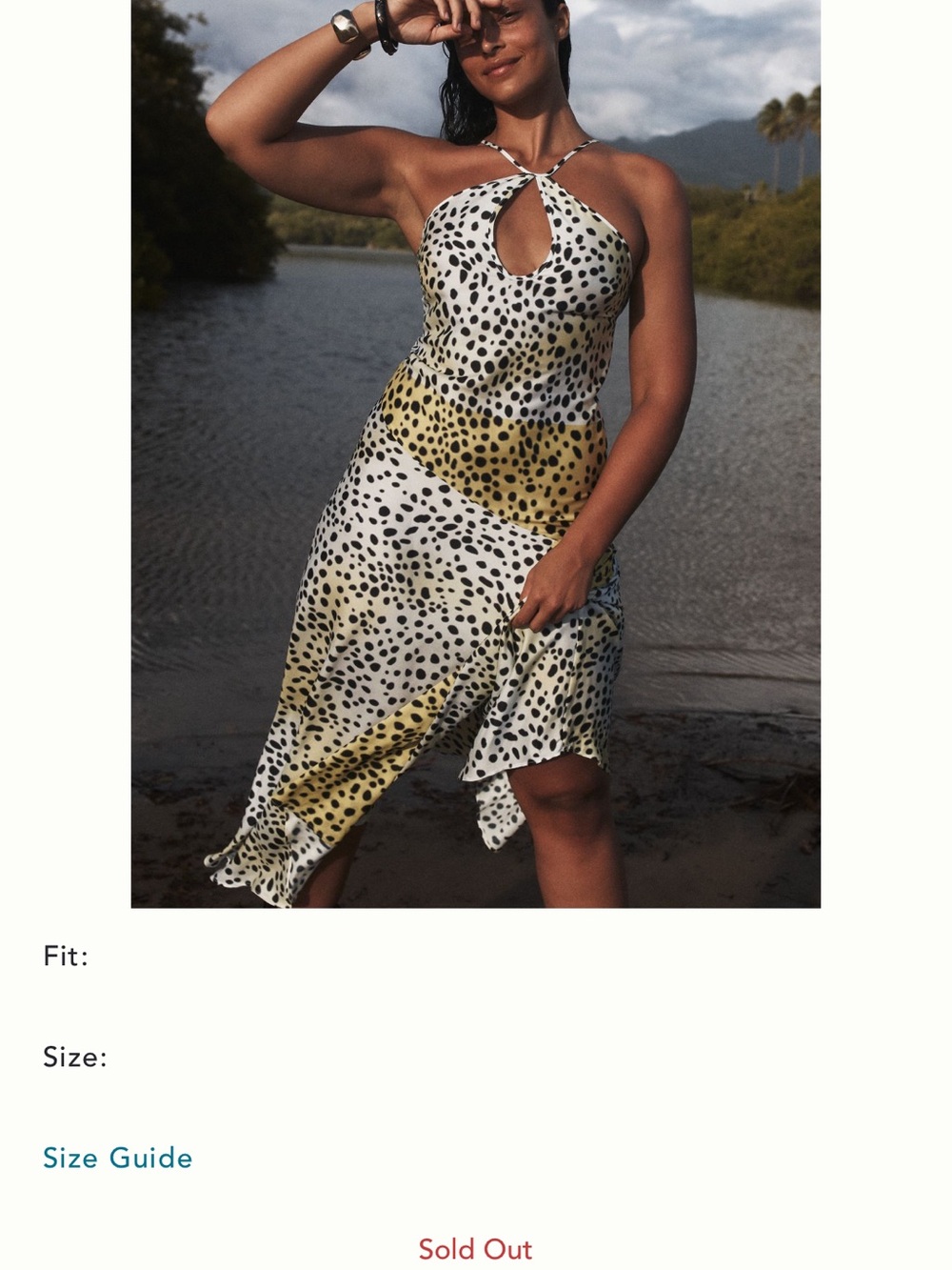 Asymmetrical Halter Midi Dress in Yellow Spot
